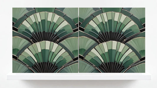 Art Deco Ceramic Tiles Green-Set of 2 Art Deco Wall Decor Geometric Tiles -Kitchen Backsplash,Shower,Bathroom Wall,Sink Splashback,Fireplace