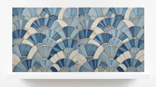 Art Deco Ceramic tiles Blue - Set of 2 Art Retro Wall Decor Geometric Tiles - Kitchen Backsplash , Bathroom,Sink Splashback, Accent Wall Art