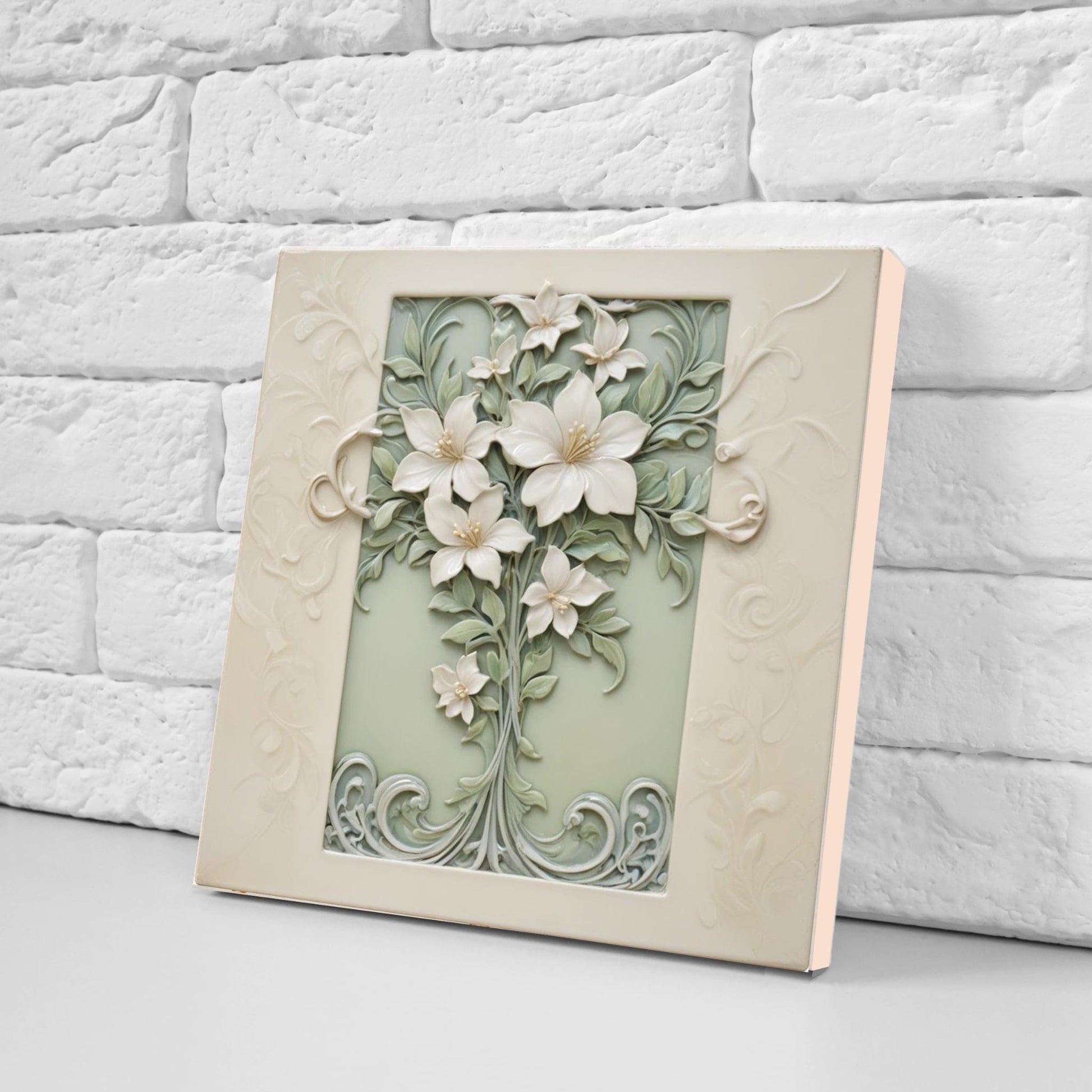 Jasmine Tile Art Nouveau Flower Ceramic tiles - Set of 2 Wall Decor Tiles - Botanical Print, Kitchen Backsplash Tiles,Bathroom Shower Decor