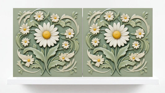 Daisy Tile for Backsplash, Flower Design Wall Art -Set of 2 Flowers Daisies Wall Decor Tiles, Kitchen Backsplash, Bathroom, Sink Splashback