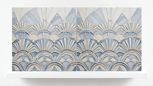 Art Deco Tile Blue - Set of 2 Art Deco Ceramic Wall Decor Geometric Tiles - Kitchen Backsplash , Bathroom, Sink Splashback, Accent Wall Art