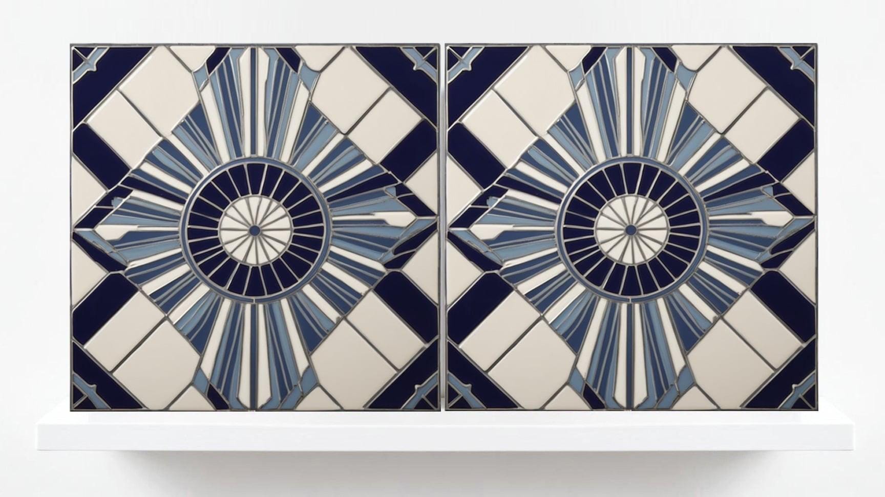 Art Deco Tile Backsplash - Set of 2 Art Deco Wall Decor Geometric Tiles - Kitchen, Bathroom, Sink Splashback,Shower Wall Art,Fireplace Tiles