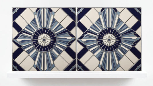 Art Deco Tile Backsplash - Set of 2 Art Deco Wall Decor Geometric Tiles - Kitchen, Bathroom, Sink Splashback,Shower Wall Art,Fireplace Tiles