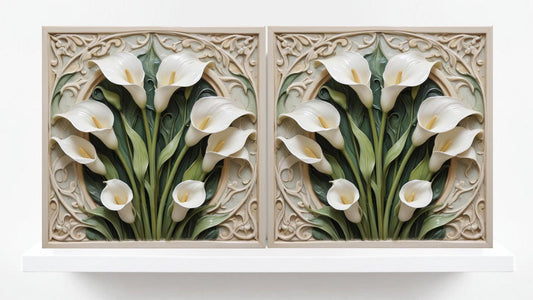 Calla Lily Tile Art Nouveau Tiles - Set of 2 - Flower Botanical Art Flat Print Ceramic Tiles -Kitchen Backsplash, Bathroom,Sink Splashback
