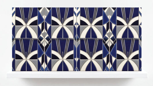 Art Deco Ceramic tiles Blue - Set of 2 Art Deco Wall Decor Geometric Tiles - Kitchen Backsplash , Bathroom, Sink Splashback, Accent Wall Art