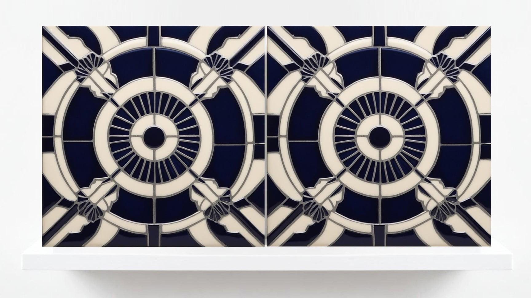Art Deco Ceramic tiles - Set of 2 Art Deco Wall Decor Geometric Tiles - Kitchen Backsplash Tiles, Table Decorative Tiles, Bathroom Tiles