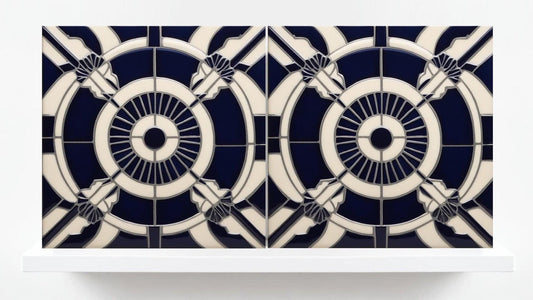 Art Deco Ceramic tiles - Set of 2 Art Deco Wall Decor Geometric Tiles - Kitchen Backsplash Tiles, Table Decorative Tiles, Bathroom Tiles