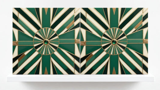 Art Deco Ceramic Tiles Green- Set of 2 Retro Wall Decor Geometric Tiles - Kitchen Backsplash Tiles,Shower, Bathroom Wall,Sink Splashback