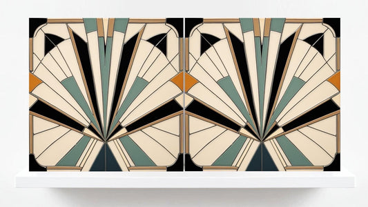 Art Deco Tile Backsplash - Set of 2 Retro Wall Decor Geometric Tiles - Kitchen, Bathroom, Sink Splashback,Shower Wall Art,Fireplace Tiles