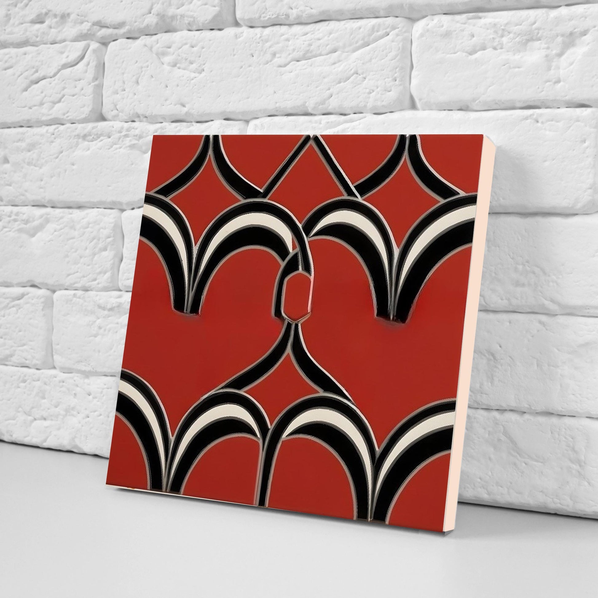 Art Deco Ceramic Tiles Red - Set of 2 Art Deco Wall Decor Geometric Tiles -Kitchen Backsplash,Shower,Bathroom Wall,Fireplace,Sink Splashback