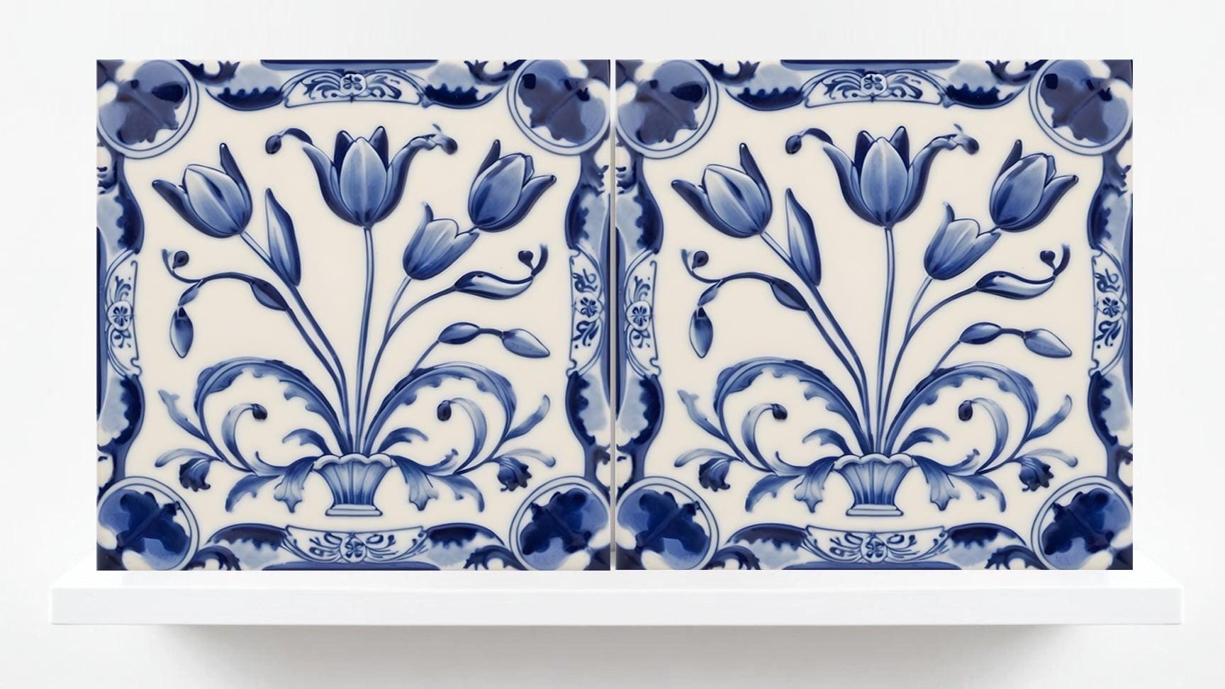 Delft Tulip Tile - Delft Blue Tile - Set of 2 Ceramic Delftware Tiles- Flower Tiles - Delft Prints Wall - Kitchen Backsplash, Sink,Bathroom