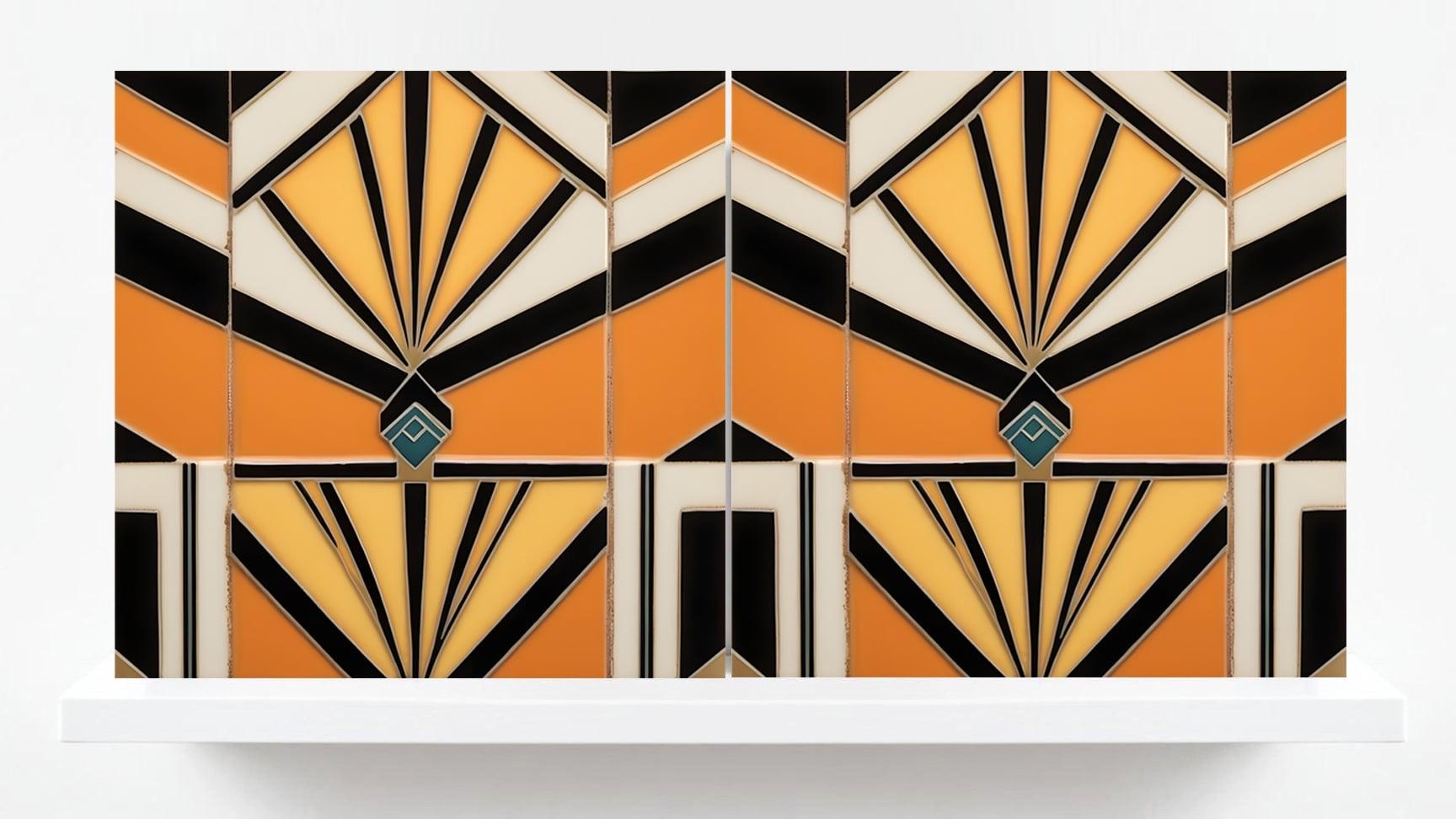 Art Deco Tile Backsplash - Set of 2 Retro Wall Decor Geometric Tiles - Kitchen, Bathroom, Sink Splashback,Shower Wall Art,Fireplace Tiles