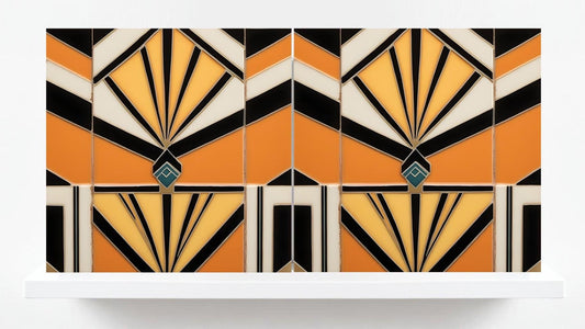 Art Deco Tile Backsplash - Set of 2 Retro Wall Decor Geometric Tiles - Kitchen, Bathroom, Sink Splashback,Shower Wall Art,Fireplace Tiles