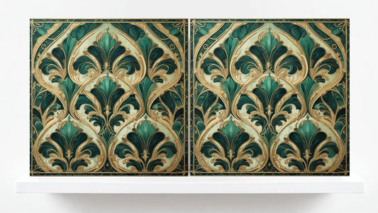 Art Deco Ceramic Tiles Green-Set of 2 Art Deco Wall Decor Geometric Tiles -Kitchen Backsplash,Shower,Bathroom Wall,Sink Splashback,Fireplace