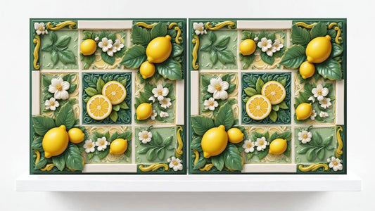 Italian Majolica Lemon Tiles - Set of 2 Mediterranean Wall Decor Tiles -Kitchen Backsplash,Bathroom, Shower Wall,Fireplace,Sink Splashback