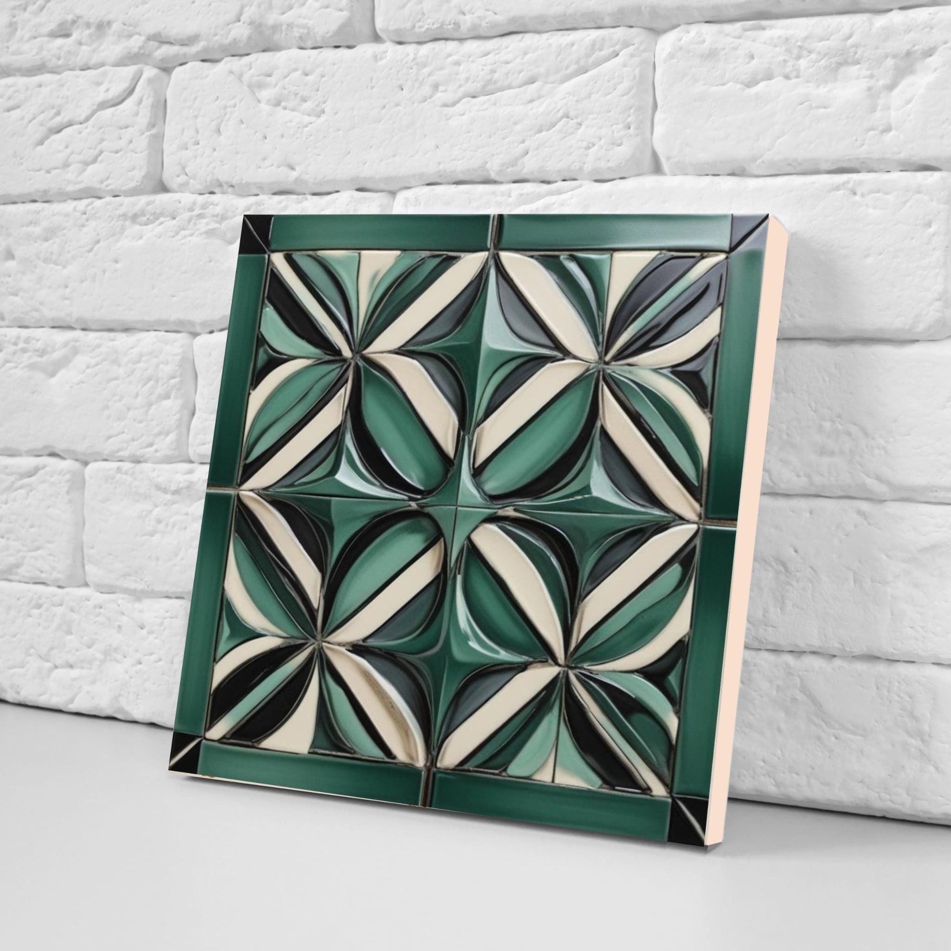 Art Deco Ceramic Tiles Green-Set of 2 Art Deco Wall Decor Geometric Tiles-Kitchen Backsplash,Sink Splashback,Bathroom, Shower Wall,Fireplace