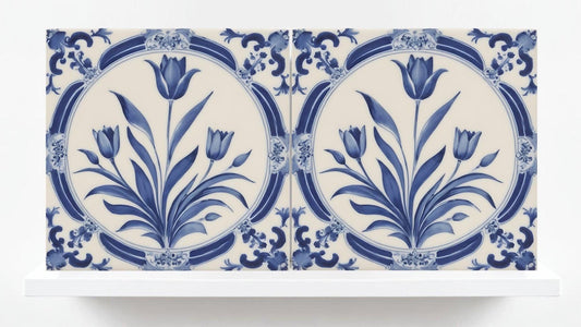 Delft Tulip Tile - Delft Blue Tile - Set of 2 Ceramic Delftware Tiles- Flower Tiles - Delft Prints Wall - Kitchen Backsplash, Sink,Bathroom