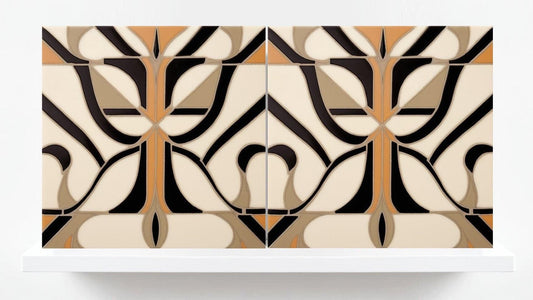 Art Deco Tile Ceramic Brown - Set of 2 Art Deco Tiles Print Wall Decor Geometric Tiles - Kitchen Backsplash,Bathroom,Shower,Sink Splashback