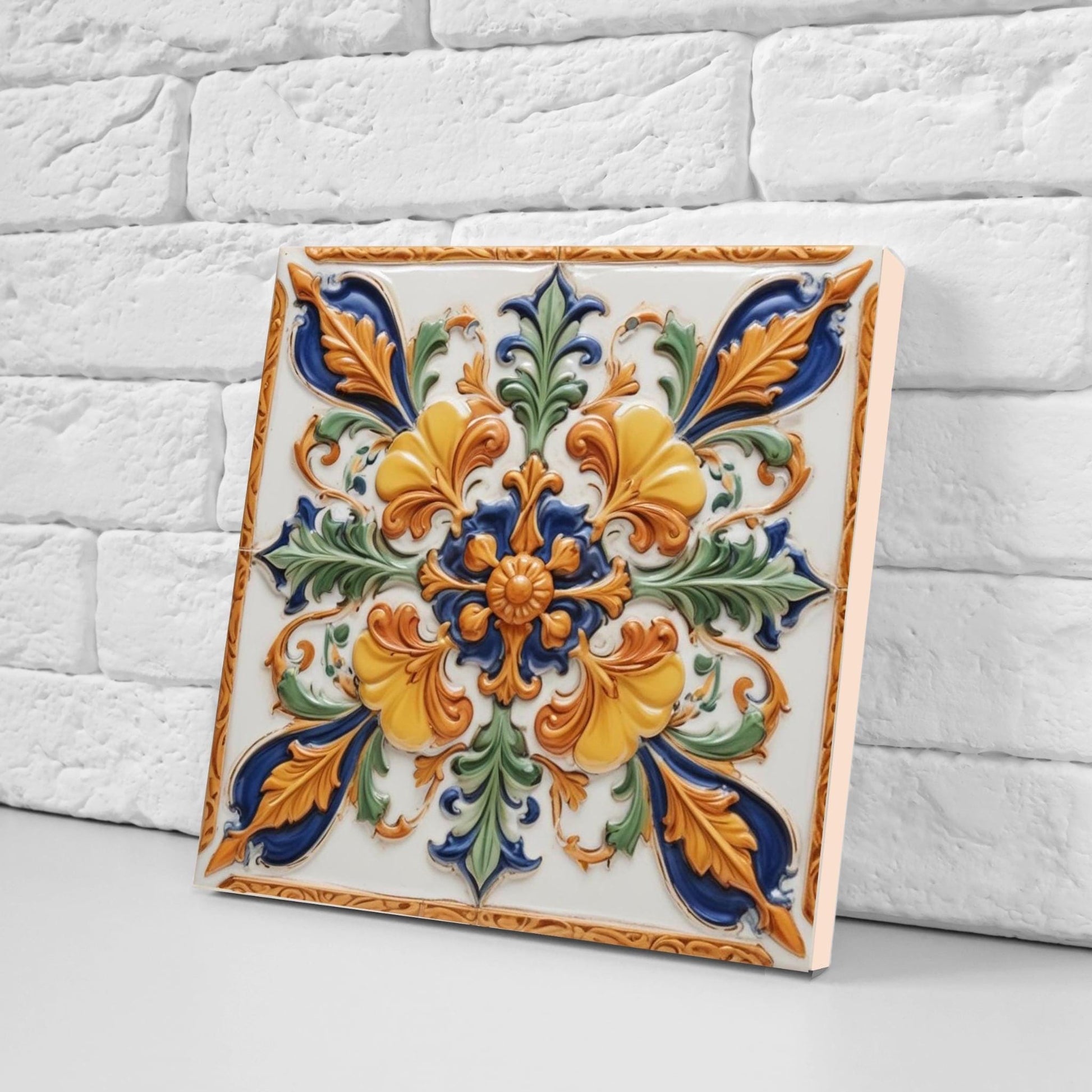 Italian Majolica Tiles - Set of 2 Sicilian Wall Decor Tile - Kitchen Backsplash, Sink Splashback,Bathroom,Shower Wall Art,Fireplace,Coaster