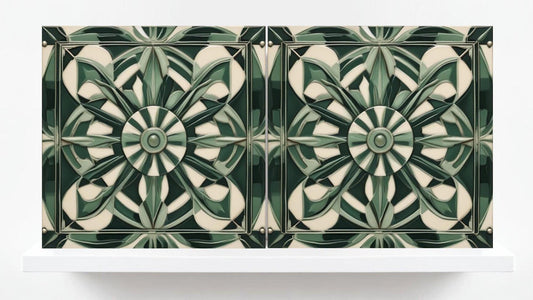 Art Deco Ceramic Tiles Green-Set of 2 Retro Wall Decor Geometric Tiles -Kitchen Backsplash,Shower,Bathroom Wall,Sink Splashback,Fireplace