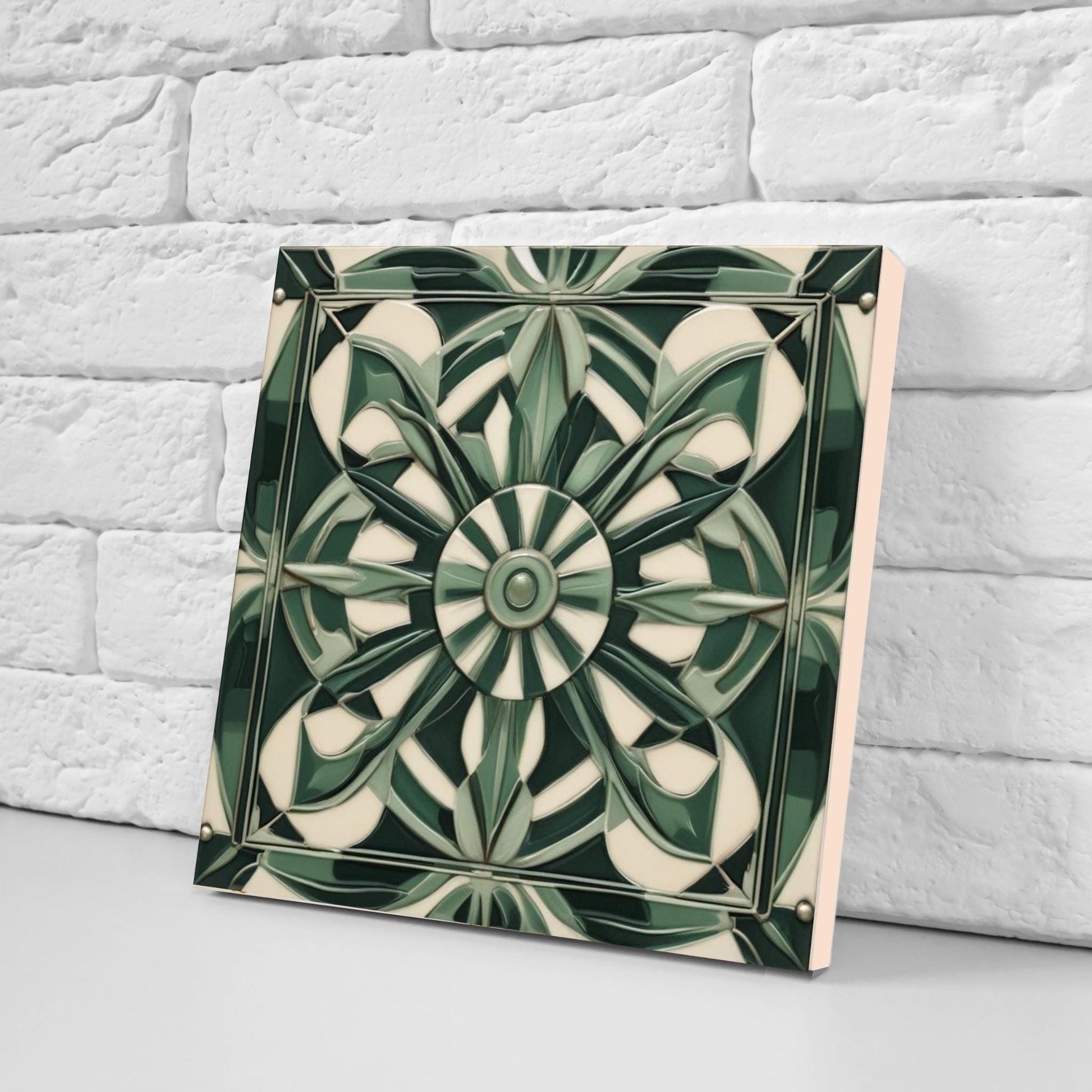 Art Deco Ceramic Tiles Green-Set of 2 Retro Wall Decor Geometric Tiles -Kitchen Backsplash,Shower,Bathroom Wall,Sink Splashback,Fireplace