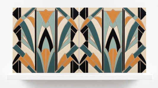 Art Deco Ceramic tiles - Set of 2 Art Deco Wall Decor Geometric Tiles - Kitchen Backsplash, Bathroom, Shower Wall,Sink Splashback, Fireplace