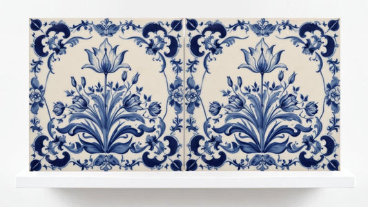 Delft Tulip Tile - Delft Blue Tile - Set of 2 Ceramic Delftware Tiles- Flower Tiles - Delft Prints Wall - Kitchen Backsplash, Sink,Bathroom