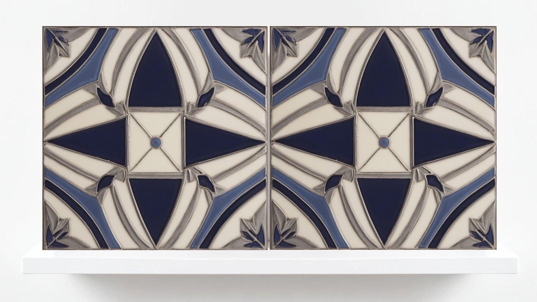 Art Deco Ceramic tiles Blue - Set of 2 Art Retro Wall Decor Geometric Tiles - Kitchen Backsplash , Bathroom,Sink Splashback, Accent Wall Art
