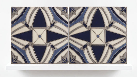 Art Deco Ceramic tiles Blue - Set of 2 Art Retro Wall Decor Geometric Tiles - Kitchen Backsplash , Bathroom,Sink Splashback, Accent Wall Art