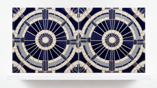 Art Deco Ceramic tiles Blue - Set of 2 Art Deco Wall Decor Geometric Tiles - Kitchen Backsplash , Bathroom, Sink Splashback, Accent Wall Art