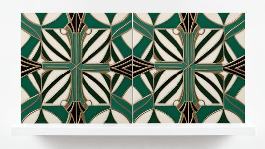 Art Deco Ceramic Tiles Green-Set of 2 Art Deco Wall Decor Geometric Tiles -Kitchen Backsplash,Shower,Bathroom Wall,Sink Splashback,Fireplace