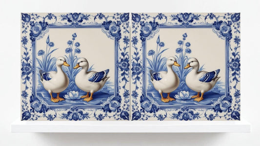 Delft Blue Tile Animal - Bird Tile - Set of 2 Ceramic Delftware Tiles-Delft Prints- Dutch Art - Kitchen Backsplash,Sink,Bathroom,Shower Wall