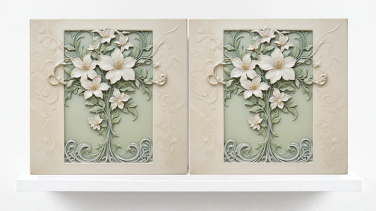 Jasmine Tile Art Nouveau Flower Ceramic tiles - Set of 2 Wall Decor Tiles - Botanical Print, Kitchen Backsplash Tiles,Bathroom Shower Decor