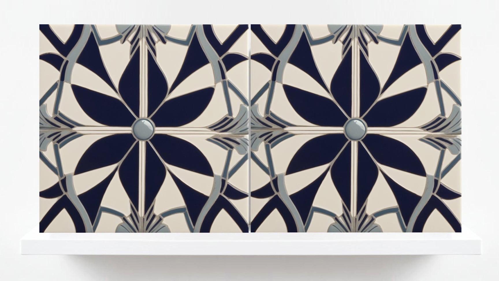 Art Deco Tile Backsplash - Set of 2 Retro Wall Decor Geometric Tiles - Kitchen, Bathroom, Sink Splashback,Shower Wall Art,Fireplace Tiles