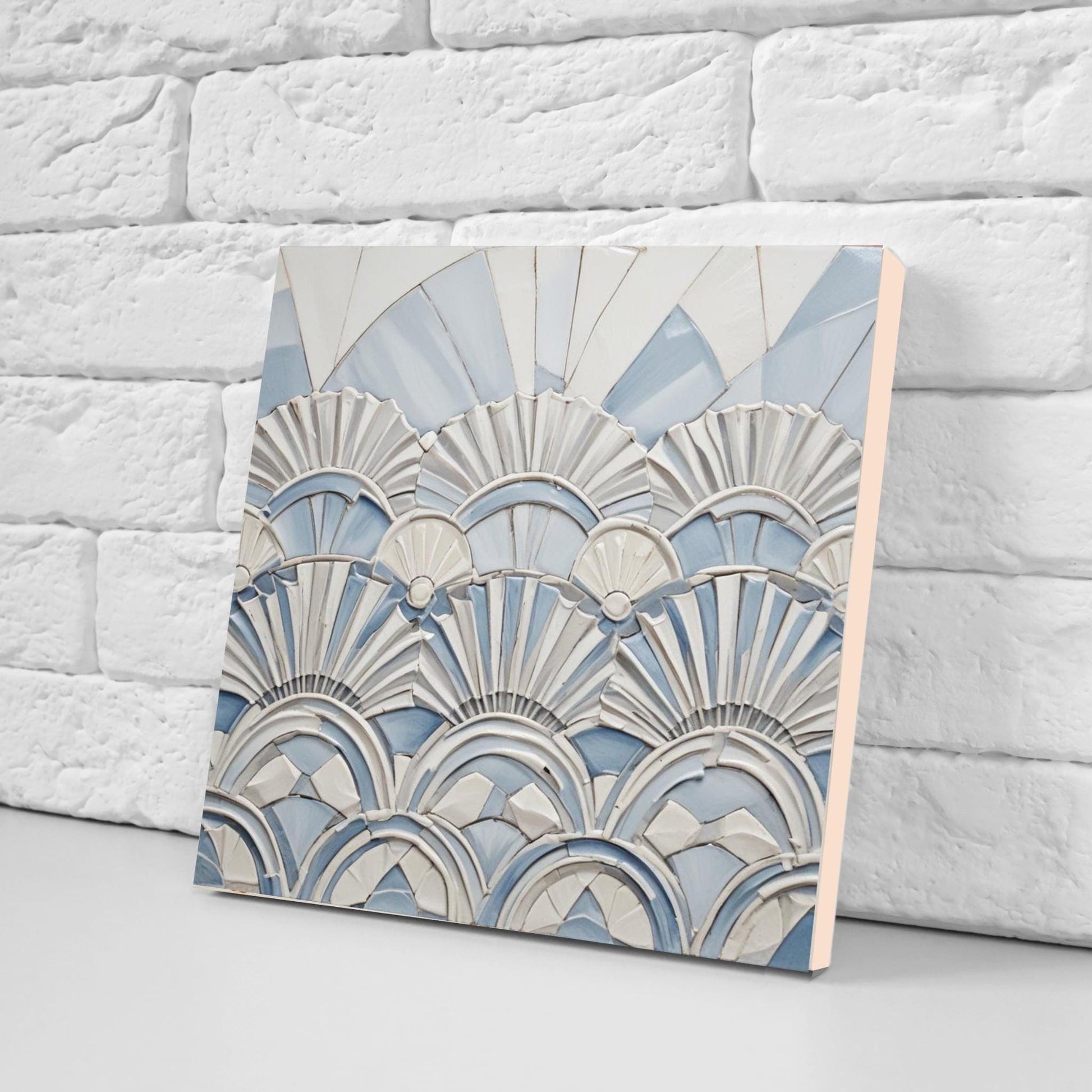 Art Deco Tile Blue - Set of 2 Art Deco Ceramic Wall Decor Geometric Tiles - Kitchen Backsplash , Bathroom, Sink Splashback, Accent Wall Art
