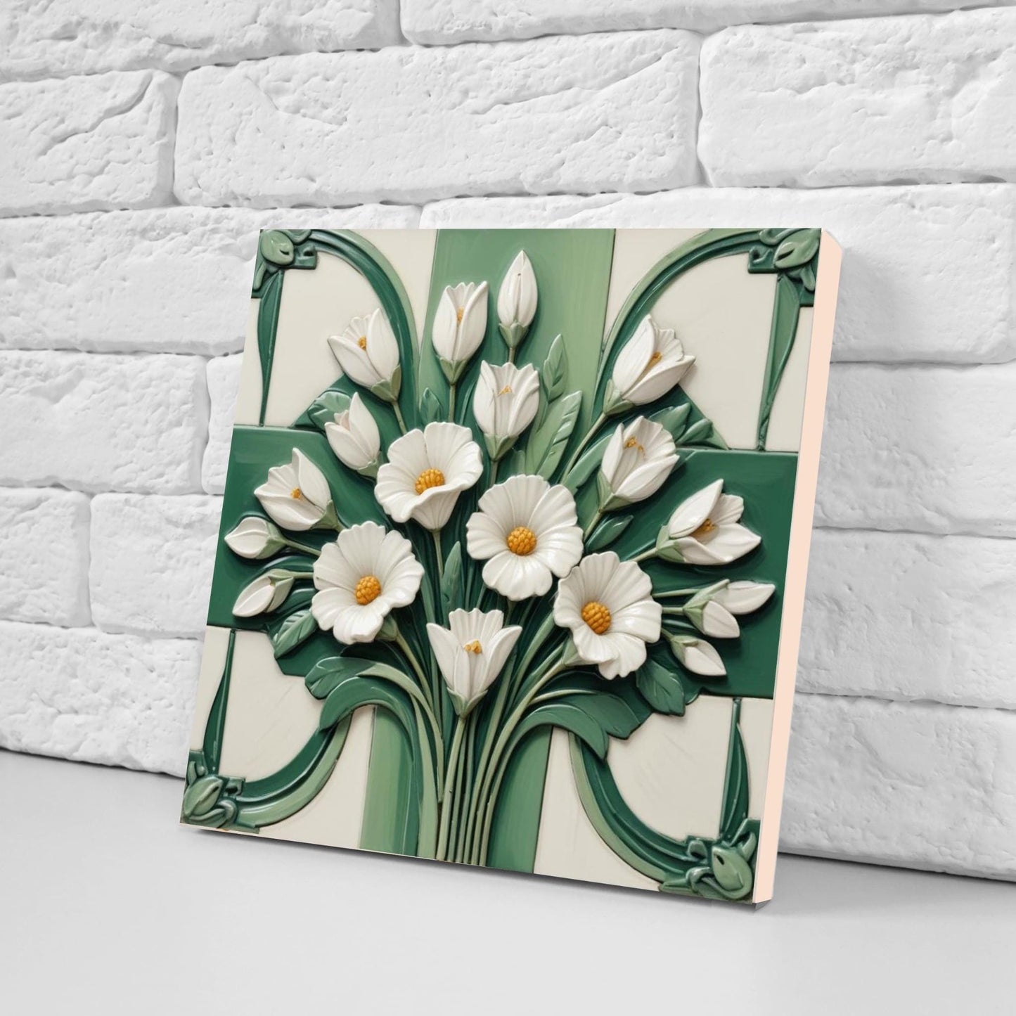 Art Nouveau Floral Tiles - Set of 2 Botanical Ceramic Wall Decor Tiles - Kitchen Backsplash,Shower,Bathroom Wall,Sink Splashback, Fireplace
