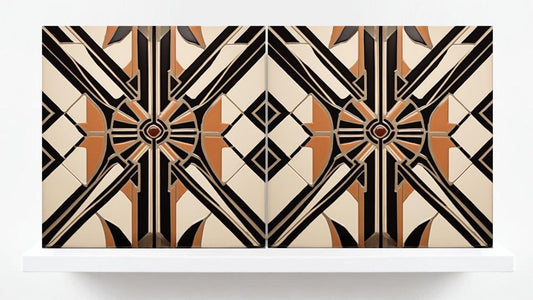 Art Deco Tile Backsplash - Set of 2 Retro Wall Decor Geometric Tiles - Kitchen, Bathroom, Sink Splashback,Shower Wall Art,Fireplace Tiles