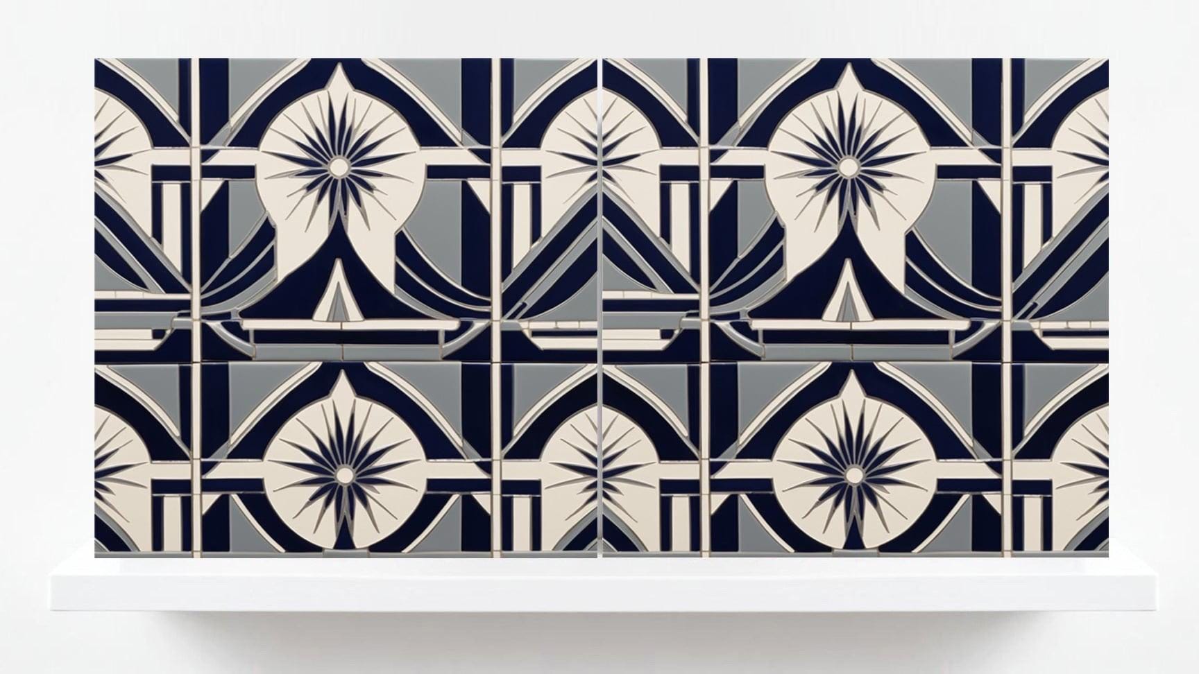 Art Deco Ceramic tiles - Set of 2 Art Deco Wall Decor Geometric Tiles - Kitchen Backsplash, Shower,Bathroom Tiles,Sink splashback,Fireplace