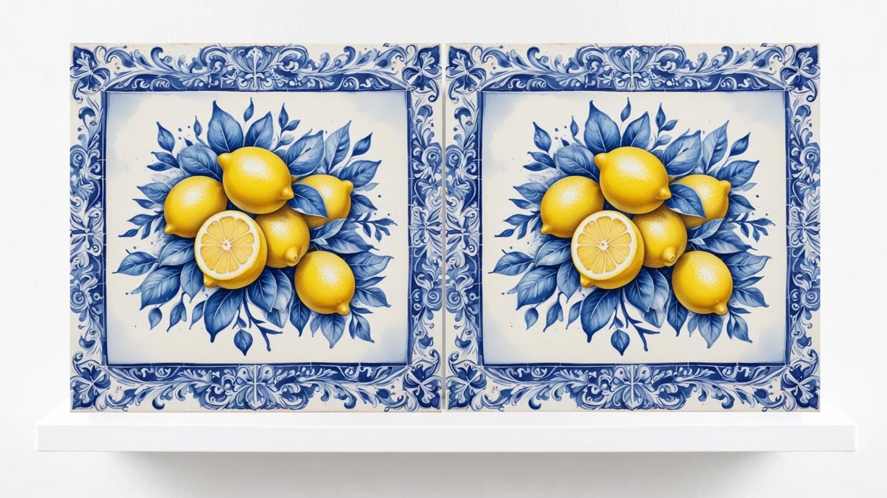 Italian Majolica Lemon Tiles - Set of 2 Italian Wall Decor Tiles - Kitchen Backsplash Tiles, Table Decorative Tiles, Bathroom Tiles, Coaster