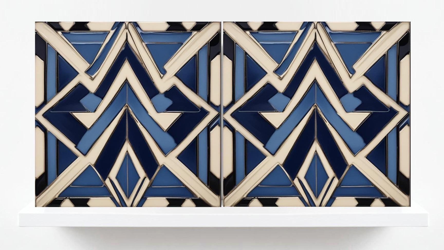 Art Deco Tile Backsplash - Set of 2 Retro Wall Decor Geometric Tiles - Kitchen, Bathroom, Sink Splashback,Shower Wall Art,Fireplace Tiles