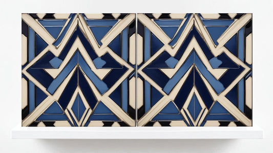 Art Deco Tile Backsplash - Set of 2 Retro Wall Decor Geometric Tiles - Kitchen, Bathroom, Sink Splashback,Shower Wall Art,Fireplace Tiles