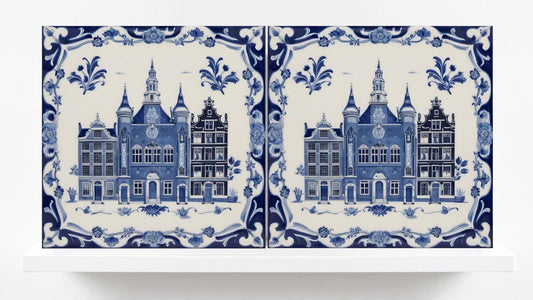 Delft Blue Tile - Set of 2 Ceramic Delftware Amsterdam Tiles- Dutch Tiles -Delft Prints- Kitchen Backsplash, Sink Splashback,Bathroom,Shower