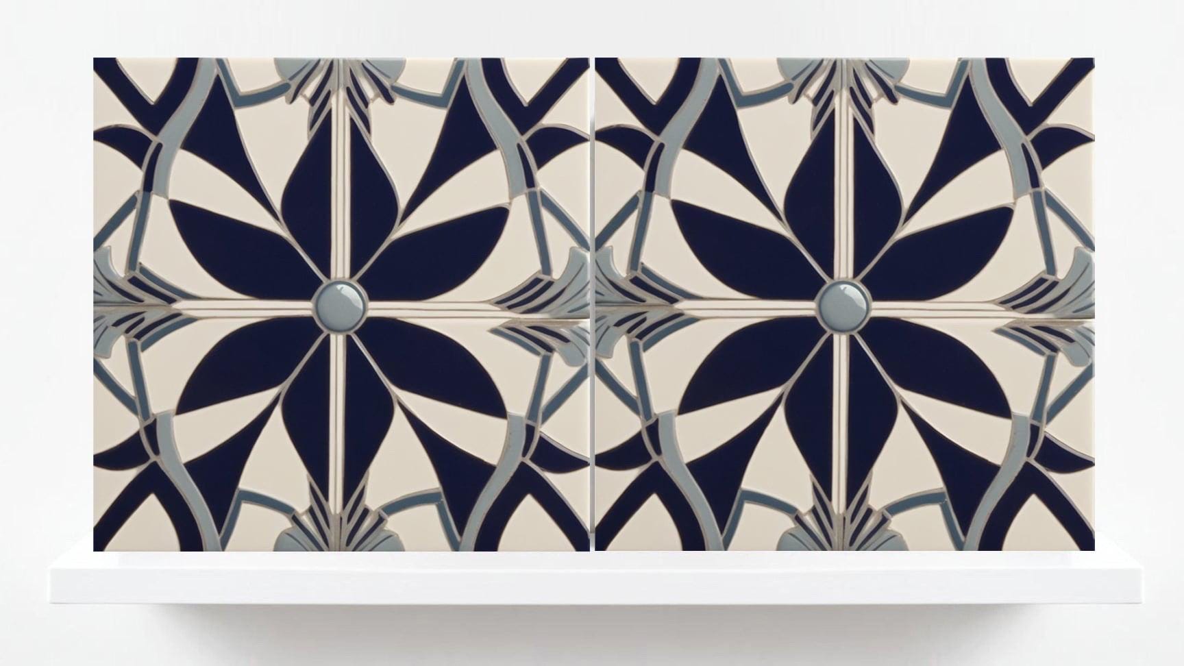 Art Deco Ceramic tiles - Set of 2 Art Deco Wall Decor Geometric Tiles - Kitchen Backsplash, Shower,Bathroom Wall, Fireplace, Sink Splashback
