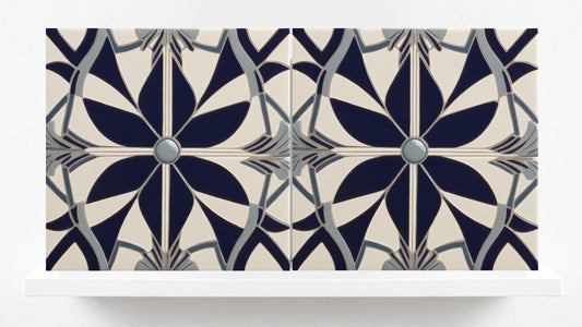 Art Deco Ceramic tiles - Set of 2 Art Deco Wall Decor Geometric Tiles - Kitchen Backsplash, Shower,Bathroom Wall, Fireplace, Sink Splashback