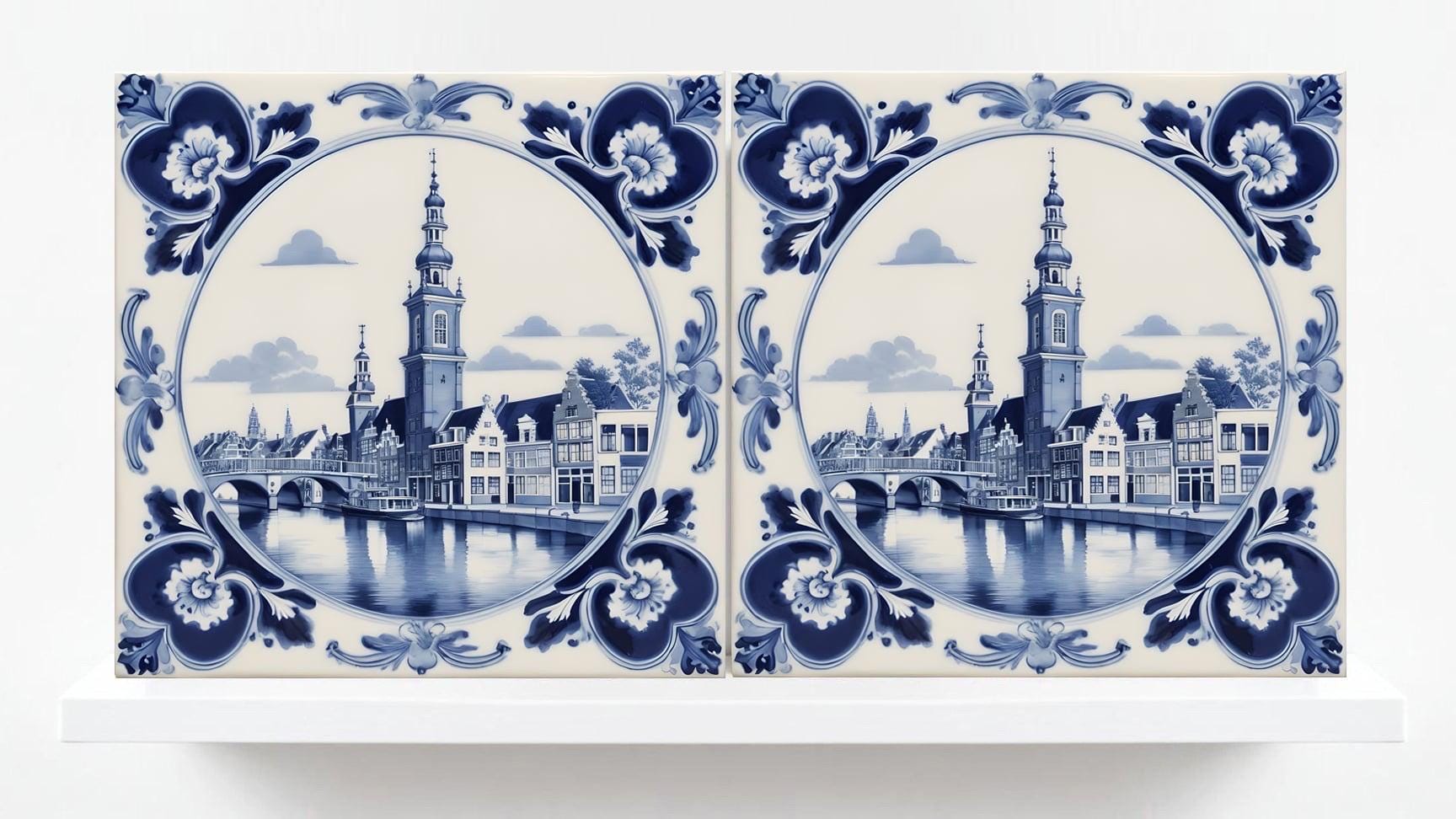 Delft Blue Tile - Set of 2 Ceramic Delftware Amsterdam Tiles- Dutch Tiles -Delft Prints- Kitchen Backsplash, Sink Splashback,Bathroom,Shower