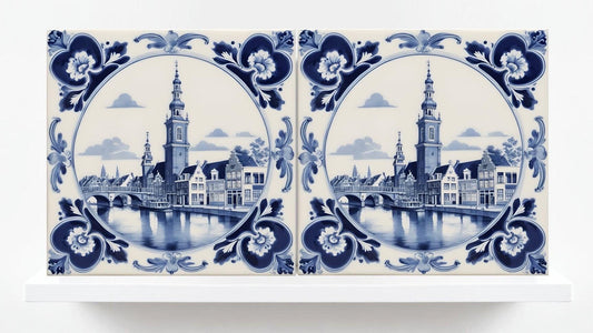 Delft Blue Tile - Set of 2 Ceramic Delftware Amsterdam Tiles- Dutch Tiles -Delft Prints- Kitchen Backsplash, Sink Splashback,Bathroom,Shower