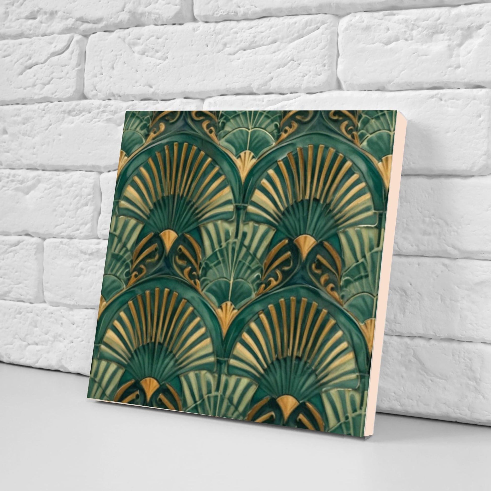 Art Deco Ceramic Tiles Green-Set of 2 Retro Wall Decor Geometric Tiles -Kitchen Backsplash,Shower,Bathroom Wall,Sink Splashback,Fireplace