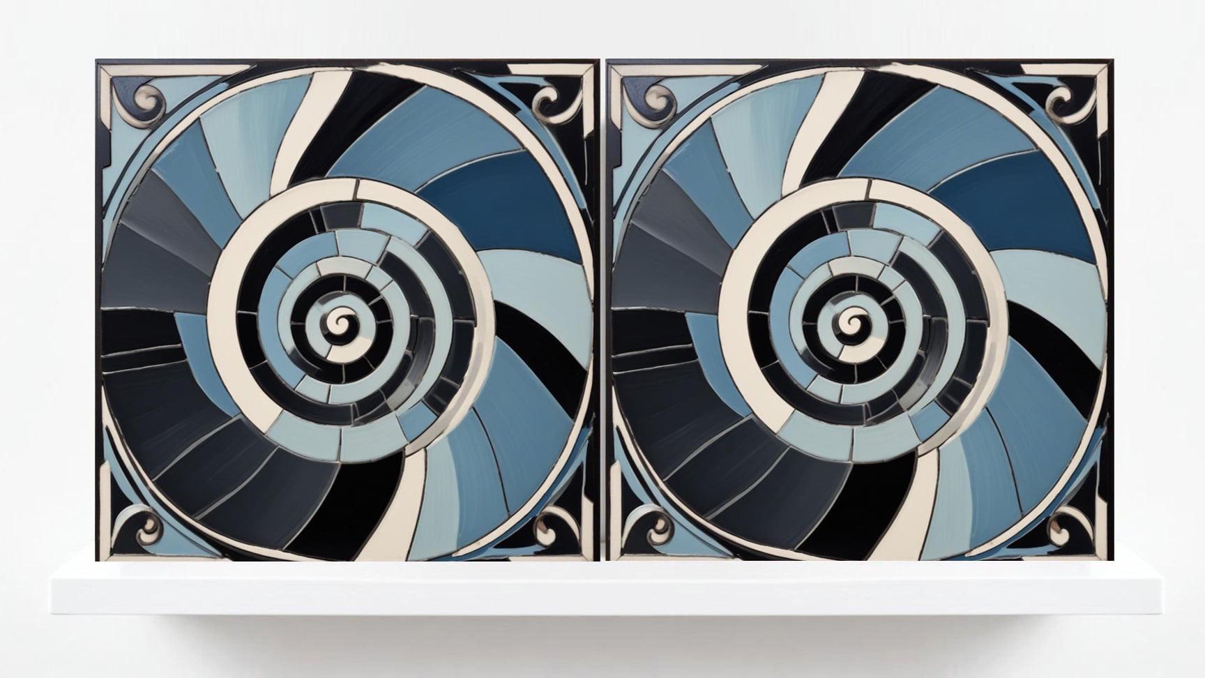 Art Deco Tile Backsplash - Set of 2 Retro Wall Decor Geometric Tiles - Kitchen, Bathroom, Sink Splashback,Shower Wall Art,Fireplace Tiles