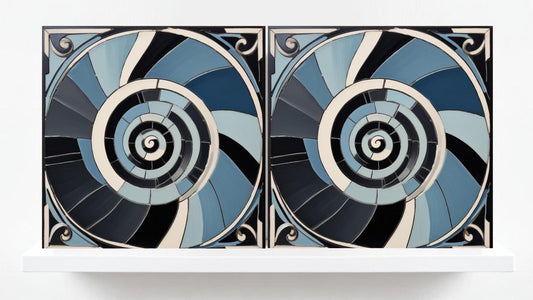 Art Deco Tile Backsplash - Set of 2 Retro Wall Decor Geometric Tiles - Kitchen, Bathroom, Sink Splashback,Shower Wall Art,Fireplace Tiles
