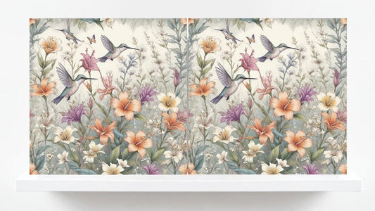 Bird Tiles - Set of 2 Botanical Wall Art Print Decor Ceramic Tiles Hummingbird-Kitchen Backsplash ,Bathroom,Shower Wall,Sink Splashback,Fire